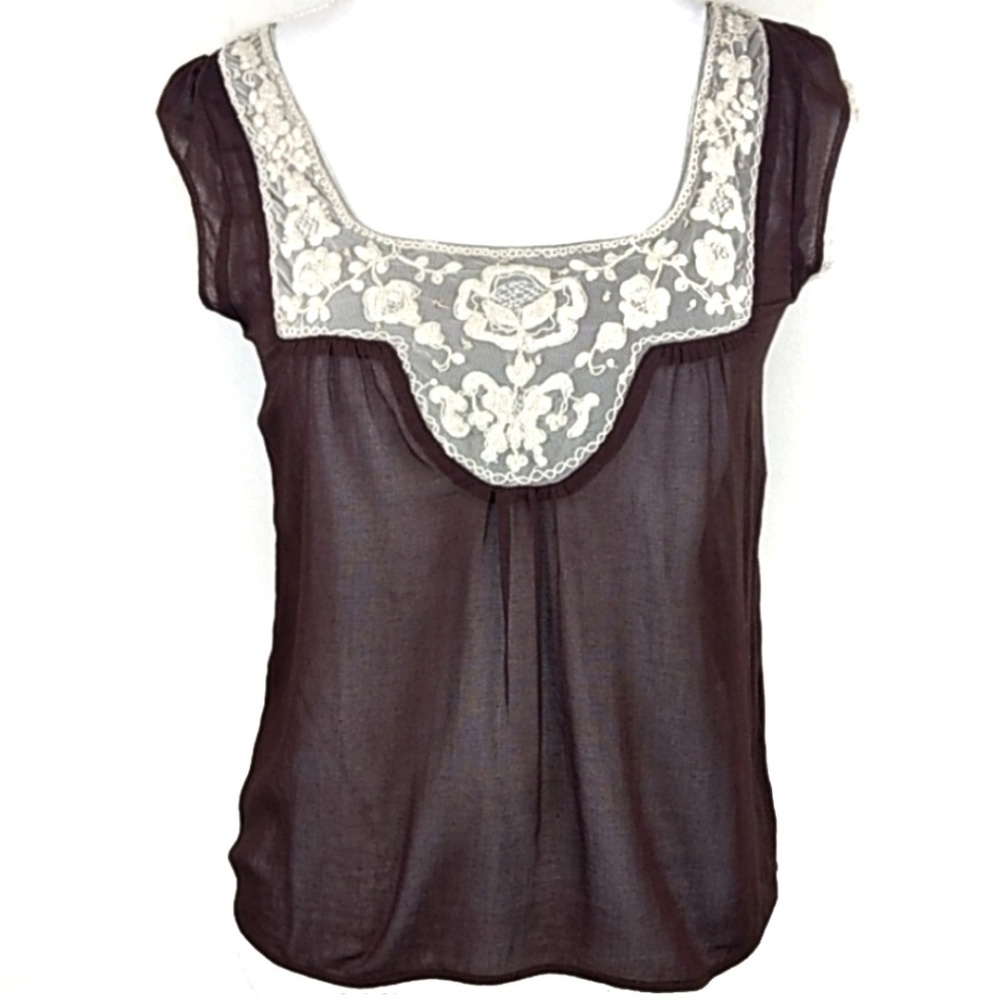 Anthropologie Black and White Embroidered Top